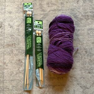 Purple Yarn and Knitting Needles Set